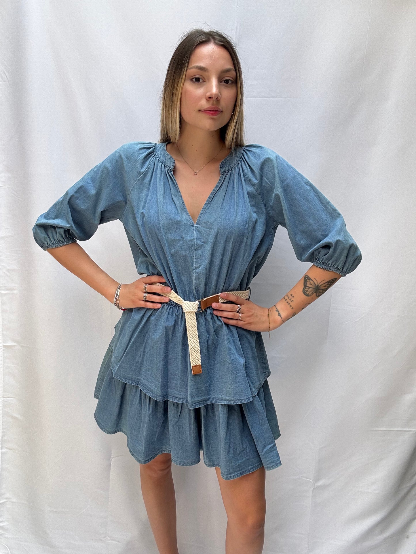 Abito Marta corto jeans balze