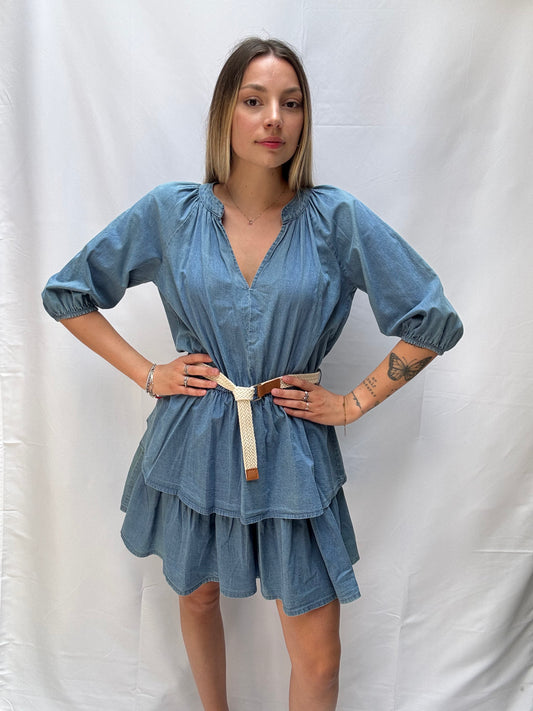 Abito Marta corto jeans balze