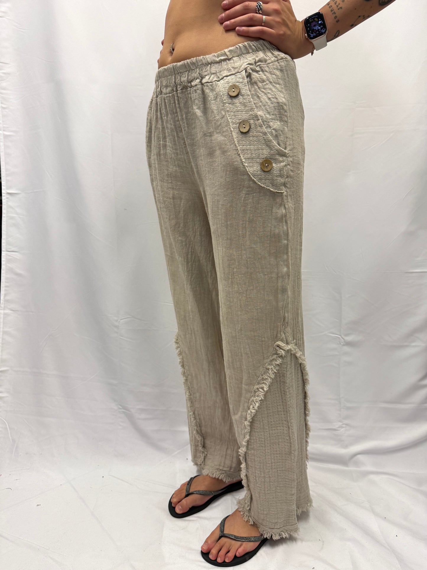 Pantalone Chiara  100% lino bottone