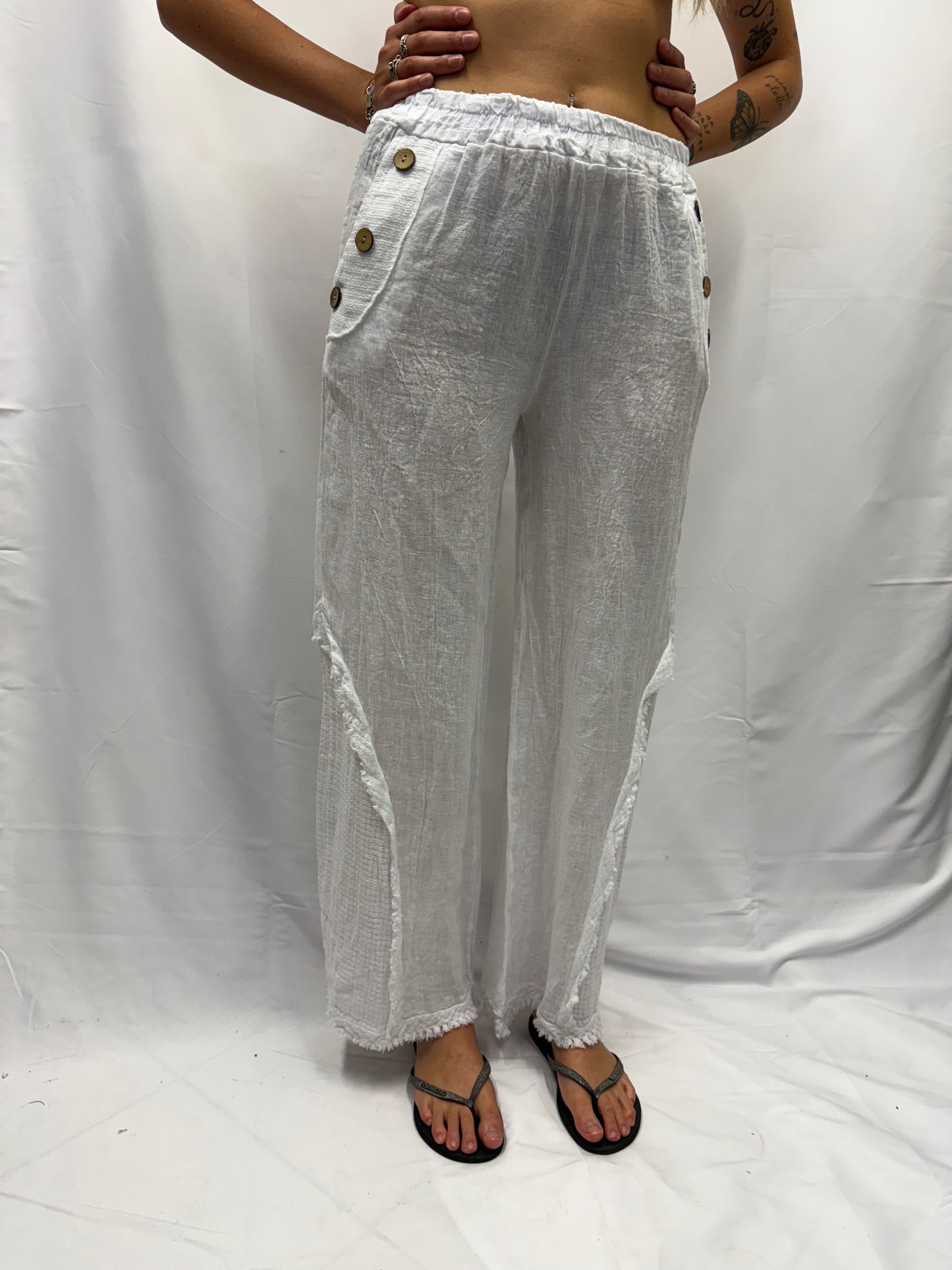 Pantalone Chiara  100% lino bottone
