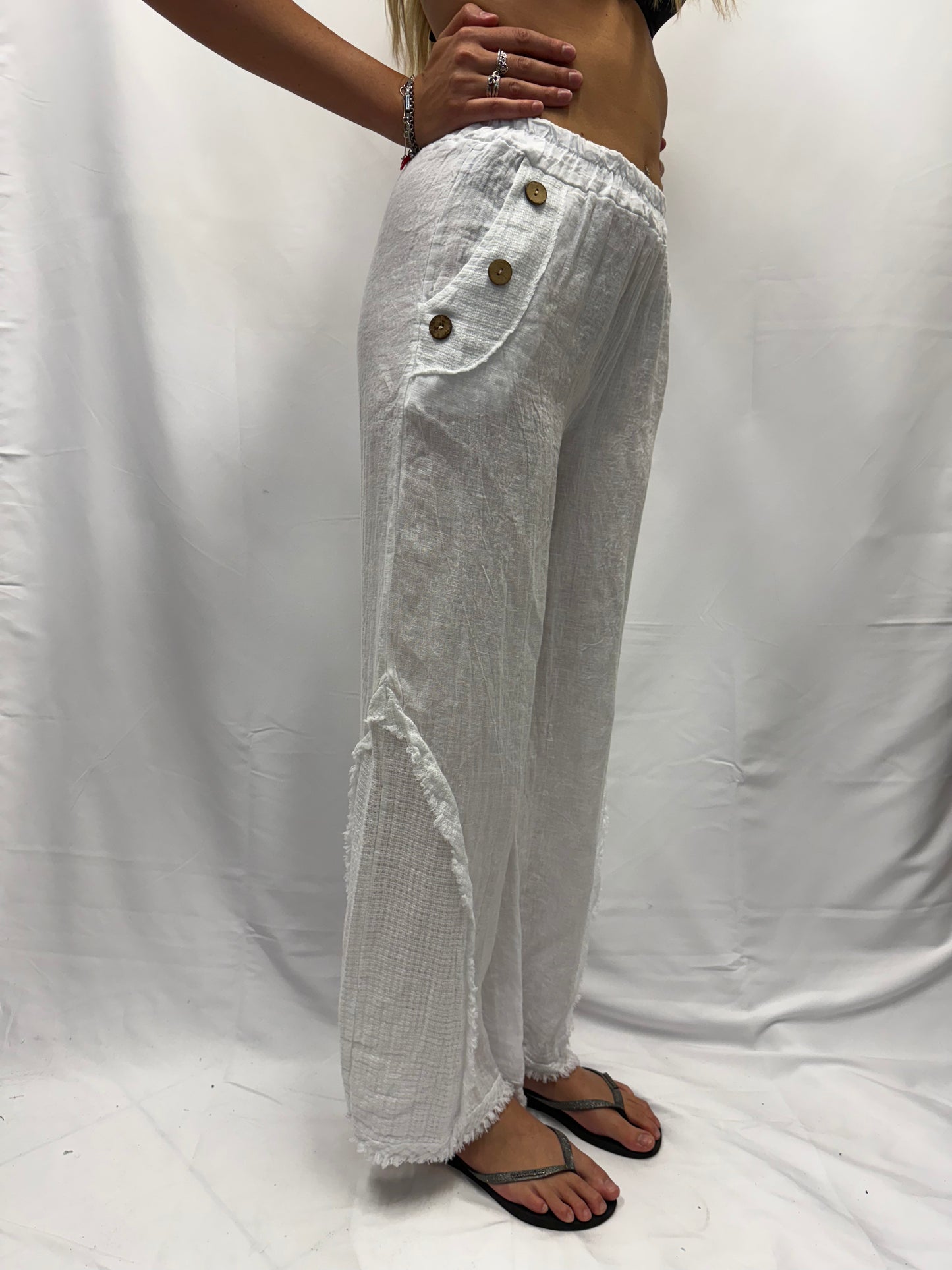 Pantalone Chiara  100% lino bottone