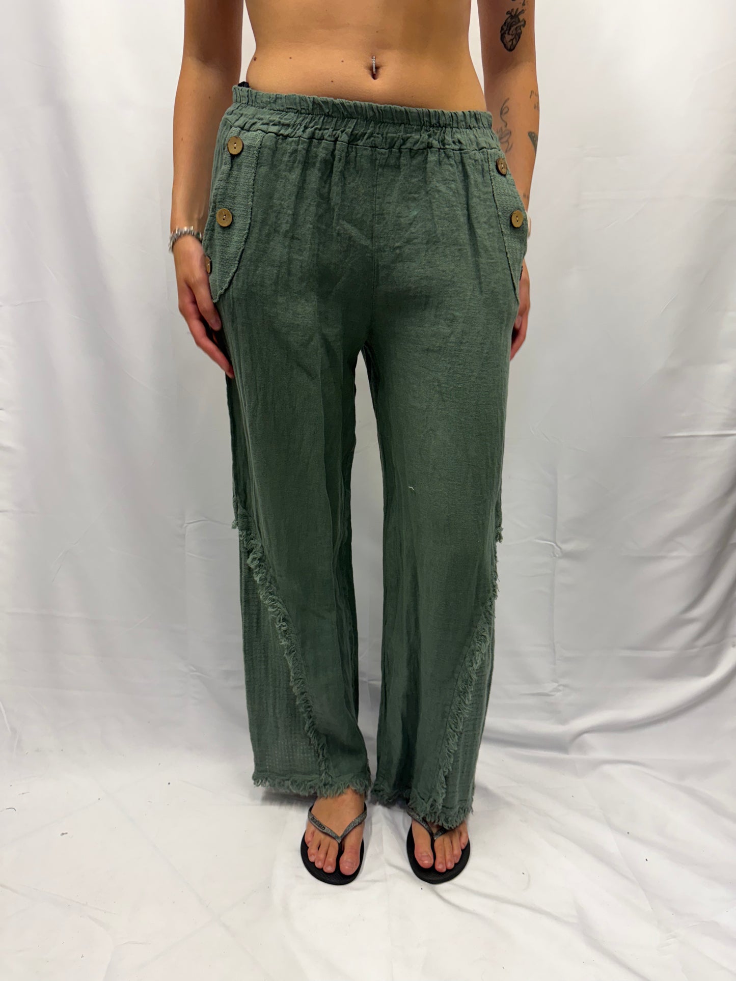 Pantalone Chiara  100% lino bottone