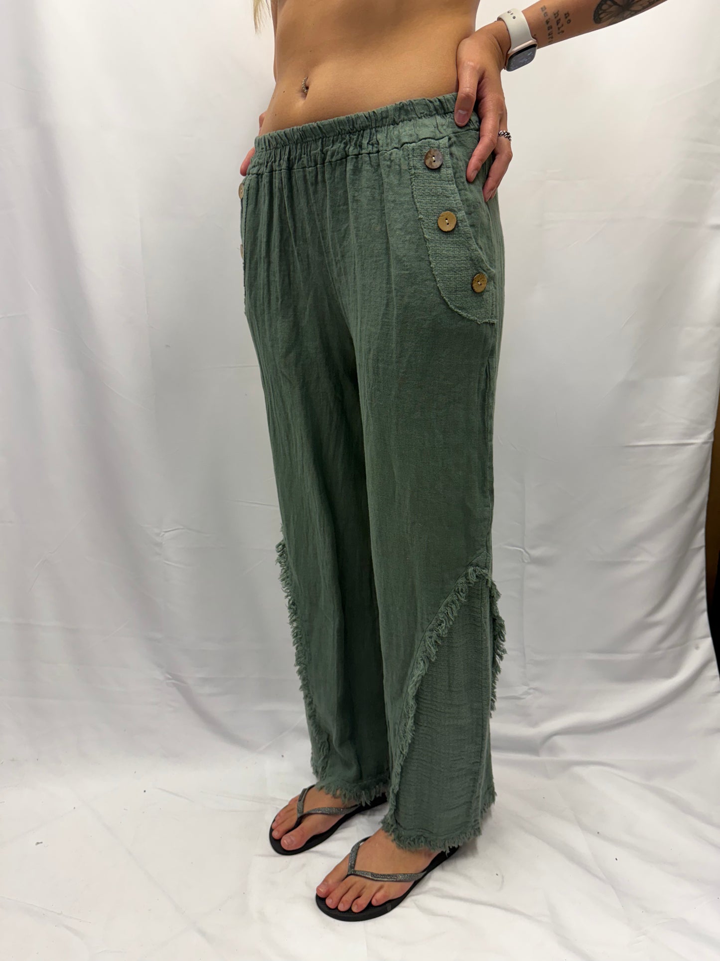 Pantalone Chiara  100% lino bottone