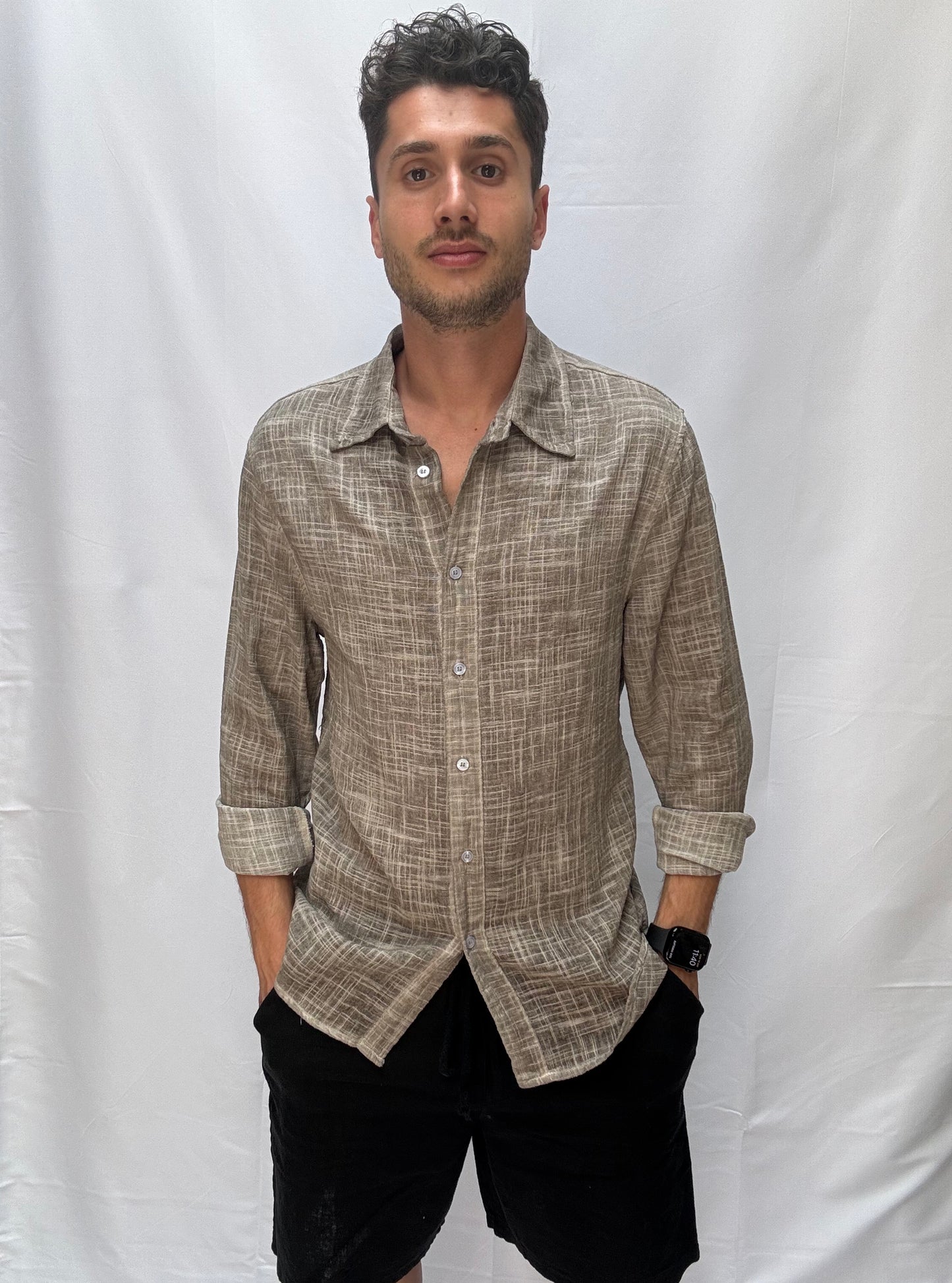 Camicia Luca misto lino tinta freddo