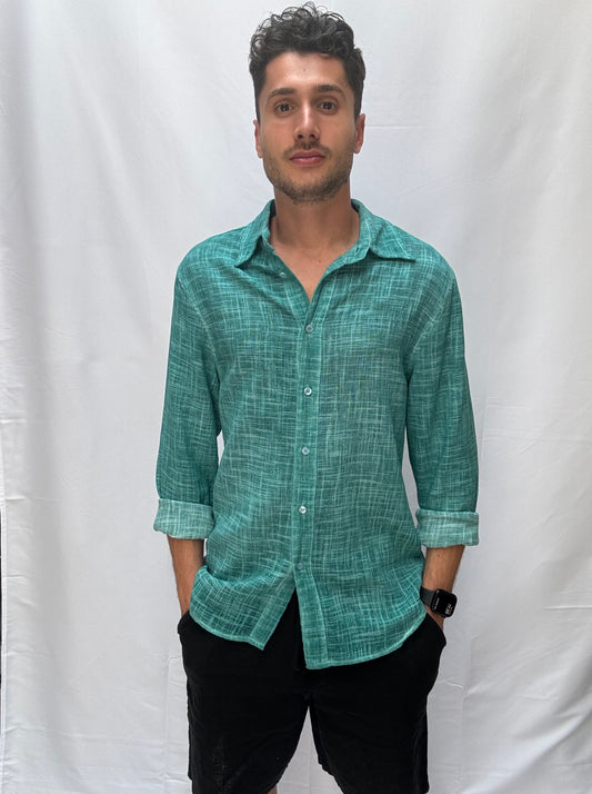 Camicia Luca misto lino tinta freddo