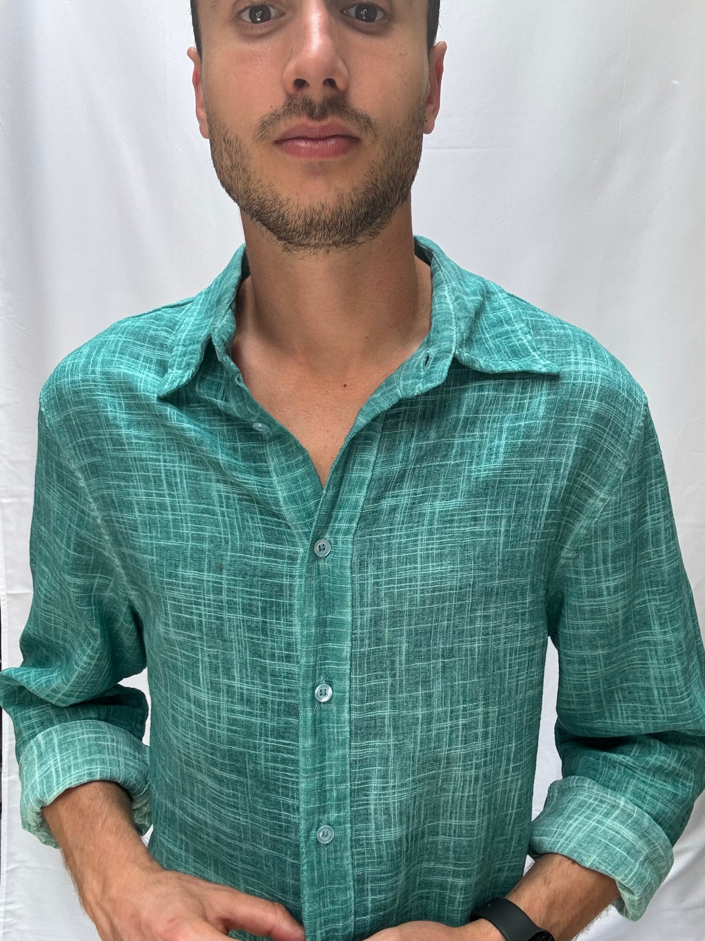 Camicia Luca misto lino tinta freddo