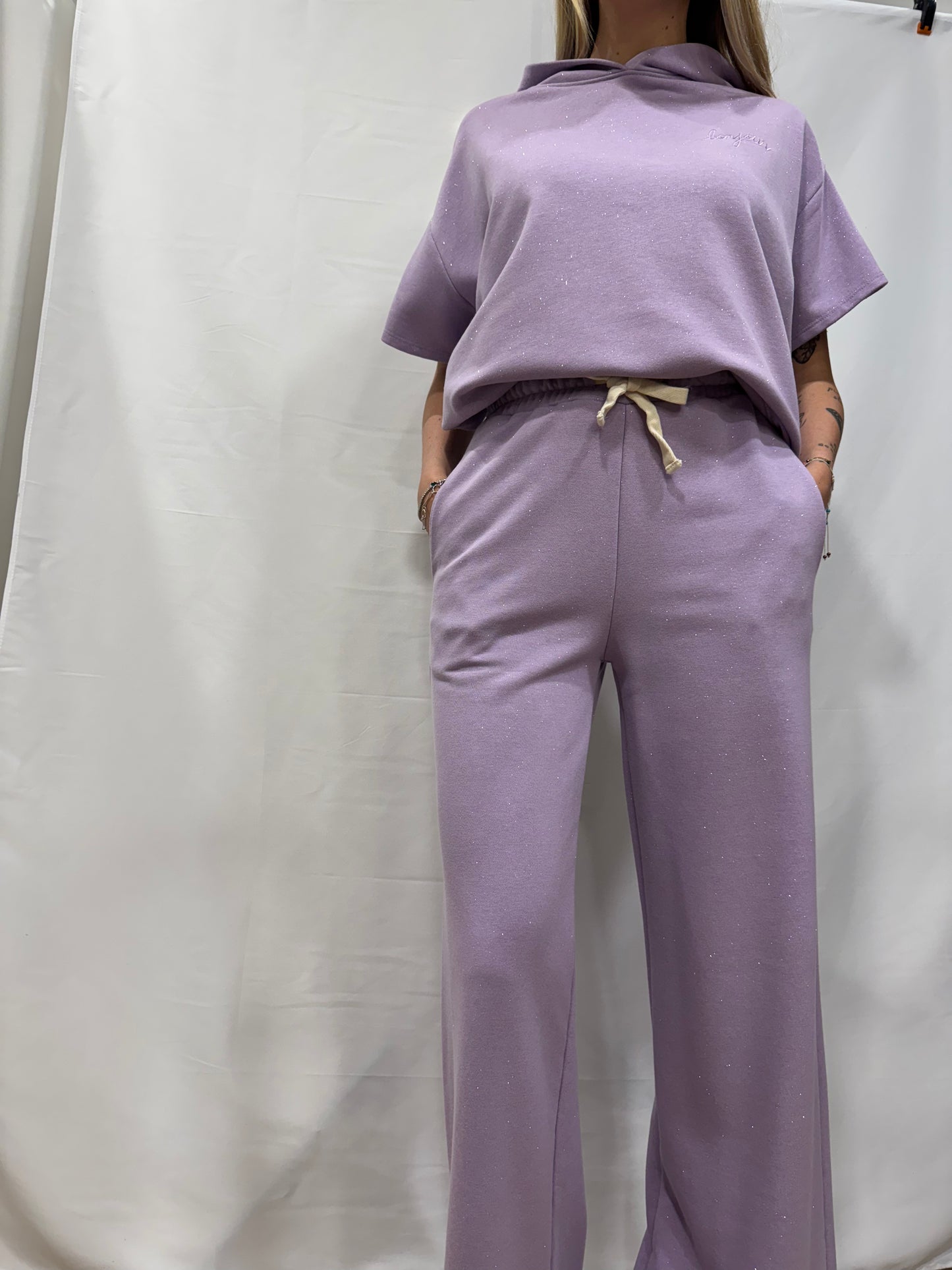 Pantalone Ariel Lungo Felpa Lilla Lurex