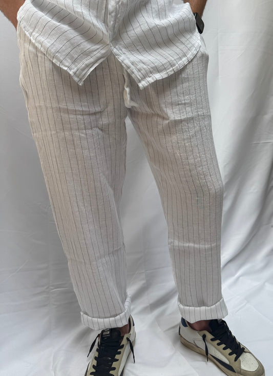 Pantalone Martino lungo a righe 100% lino