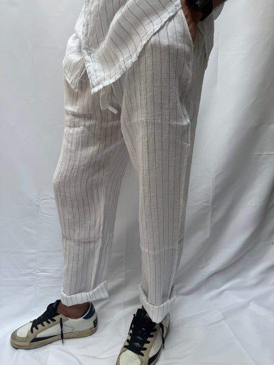 Pantalone Martino lungo a righe 100% lino